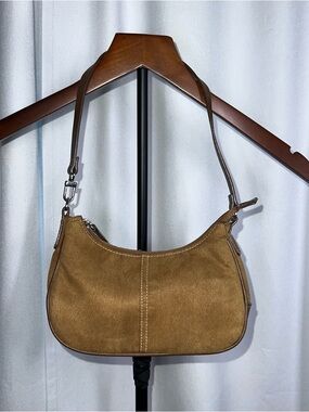 Brown Suede Shoulder Bag Y2K Baguette Purse Minimalist Chic
